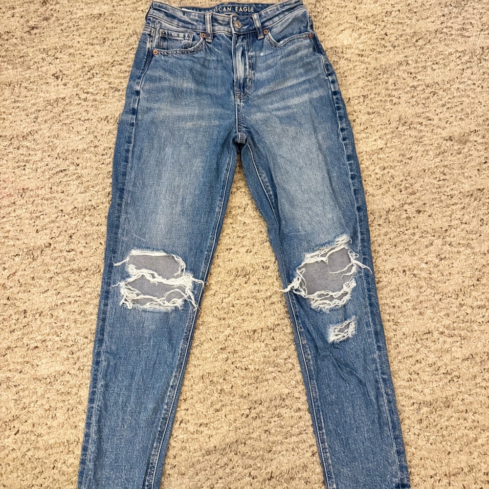 American Eagle Outfitters Women's Light Blue Ripped Skinny Jeans